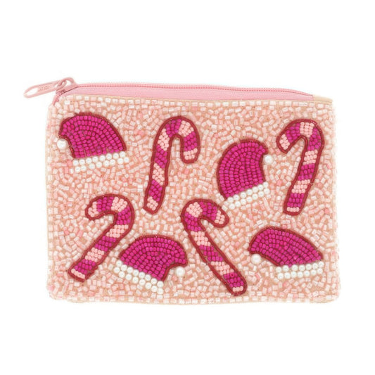 Candy Cane Santa Hat Seed Bead Coin Bag - It's a Girly Place