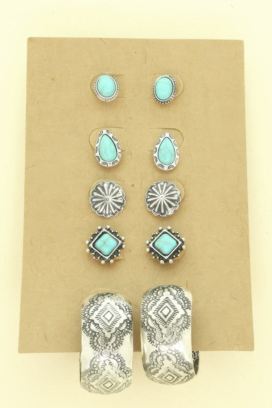 Western Theme Assorted 5 Pair Earring Set - It's a Girly Place