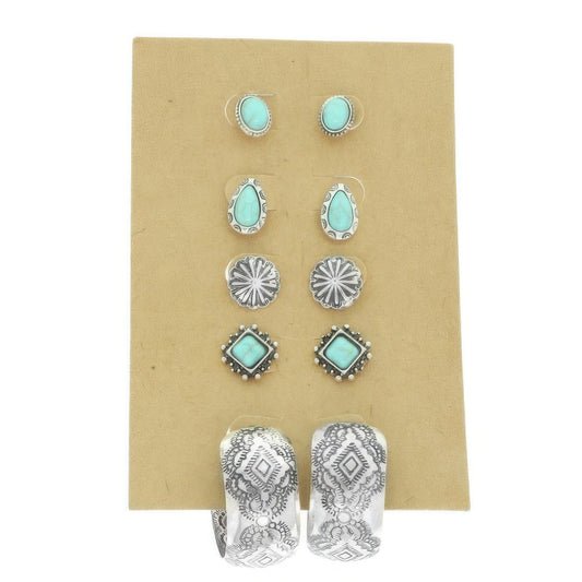 Western Theme Assorted 5 Pair Earring Set - It's a Girly Place