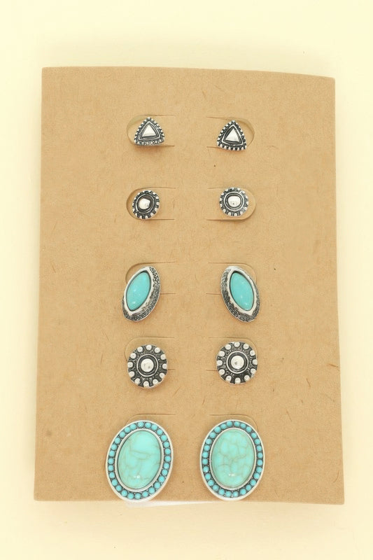 Western Theme Assorted 5 Pair Earring Set - It's a Girly Place
