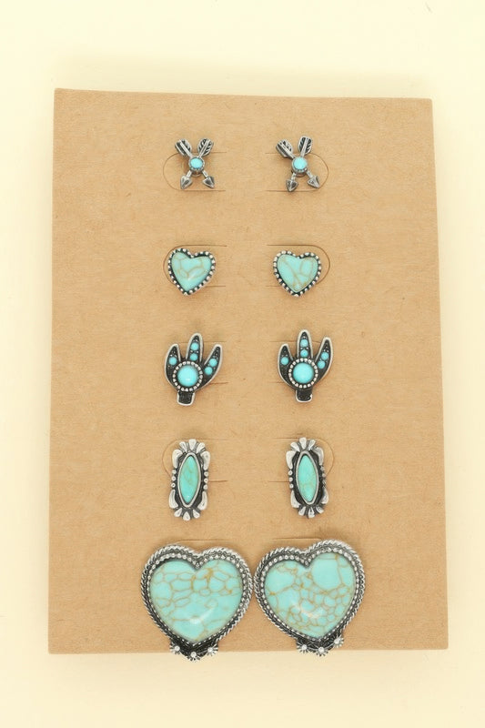 Western Theme 5 Pair Earring Set - It's a Girly Place