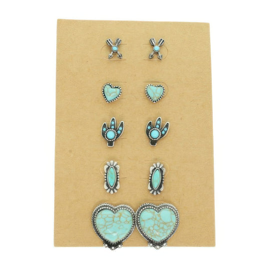 Western Theme 5 Pair Earring Set - It's a Girly Place