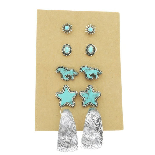 Western Theme 5 Pair Earring Set - It's a Girly Place