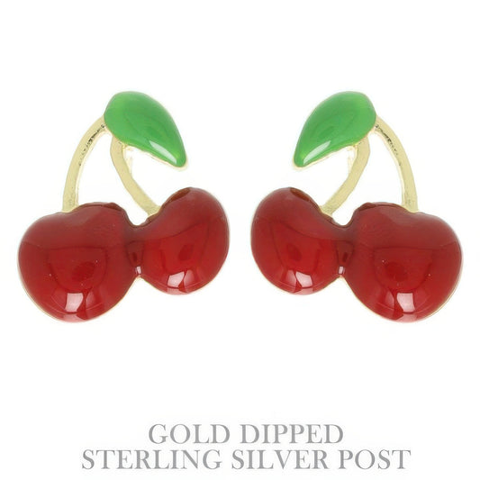 Gold Plated Cherry Stud Earrings - It's a Girly Place