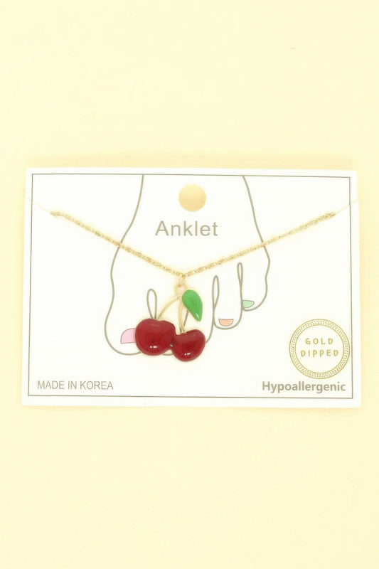 Gold Plated Cherry Charm Anklet - It's a Girly Place