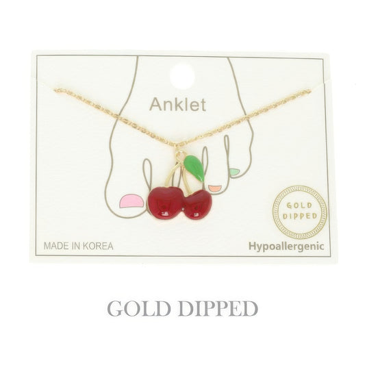 Gold Plated Cherry Charm Anklet - It's a Girly Place