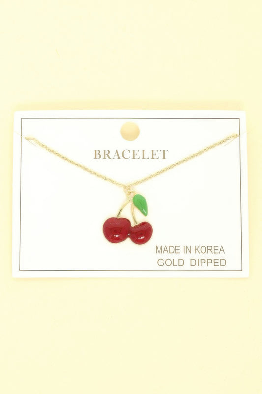 Gold Plated Cherry Charm Bracelet - It's a Girly Place