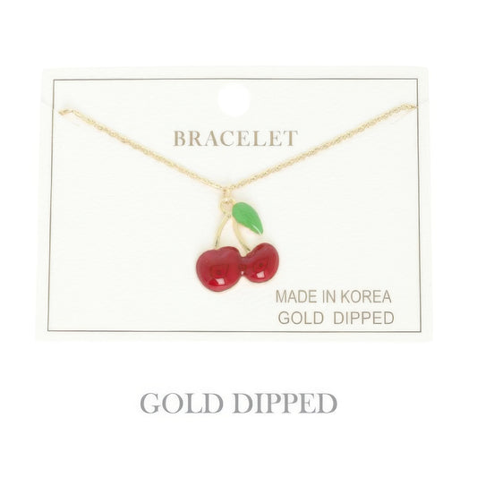 Gold Plated Cherry Charm Bracelet - It's a Girly Place