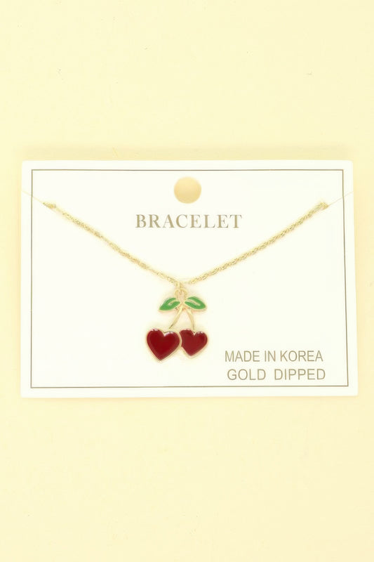 Gold Plated Cherry Hearts Bracelet - It's a Girly Place