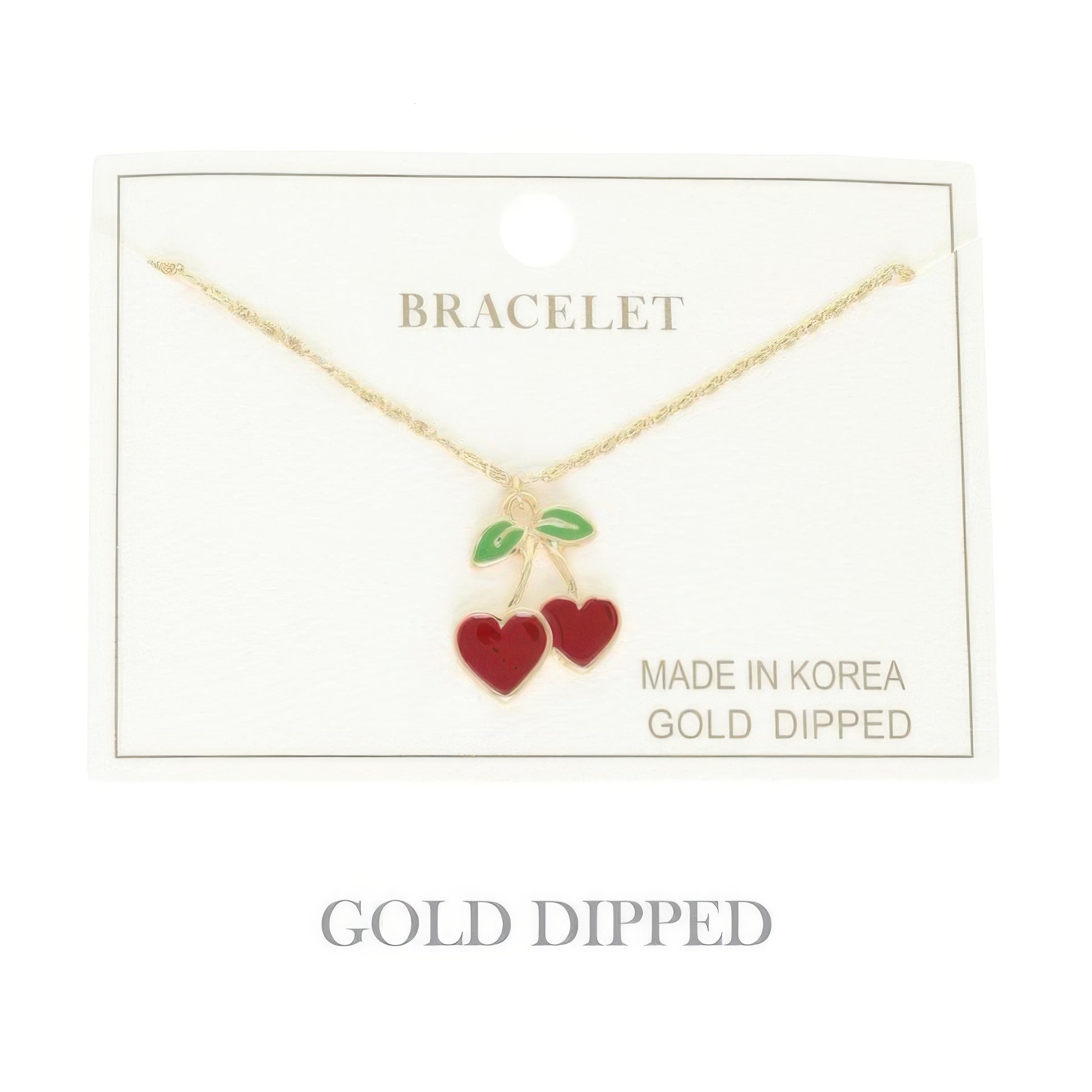 Gold Plated Cherry Hearts Bracelet - It's a Girly Place