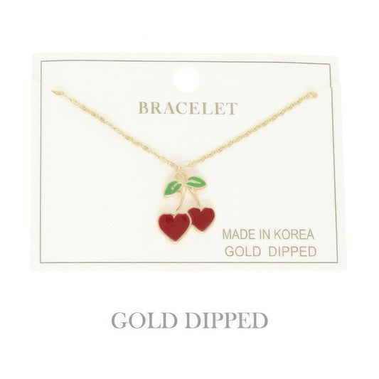 Gold Plated Cherry Hearts Bracelet - It's a Girly Place