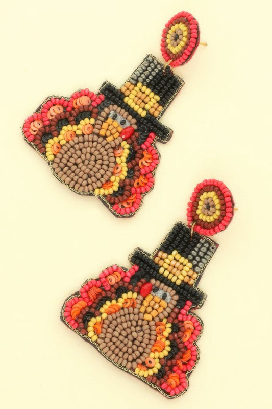 Thanksgiving Turkey Seed Bead Post Earrings - It's a Girly Place