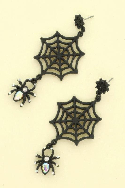 Halloween Enamel Black Webbed Spider Earrings - It's a Girly Place