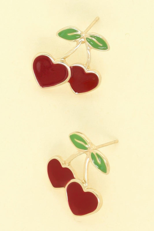 Gold Plated Cherry Hearts Post Earrings - It's a Girly Place