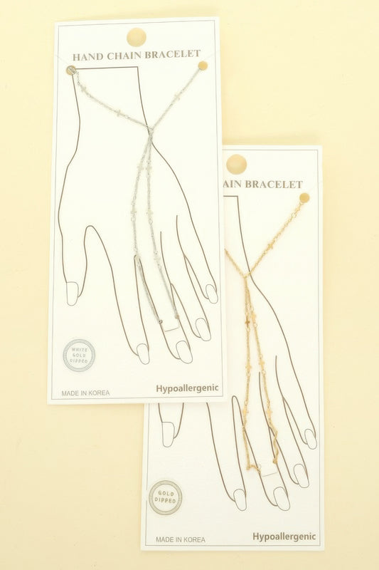Gold Plated Cross Charm Hand Chain Bracelet - It's a Girly Place