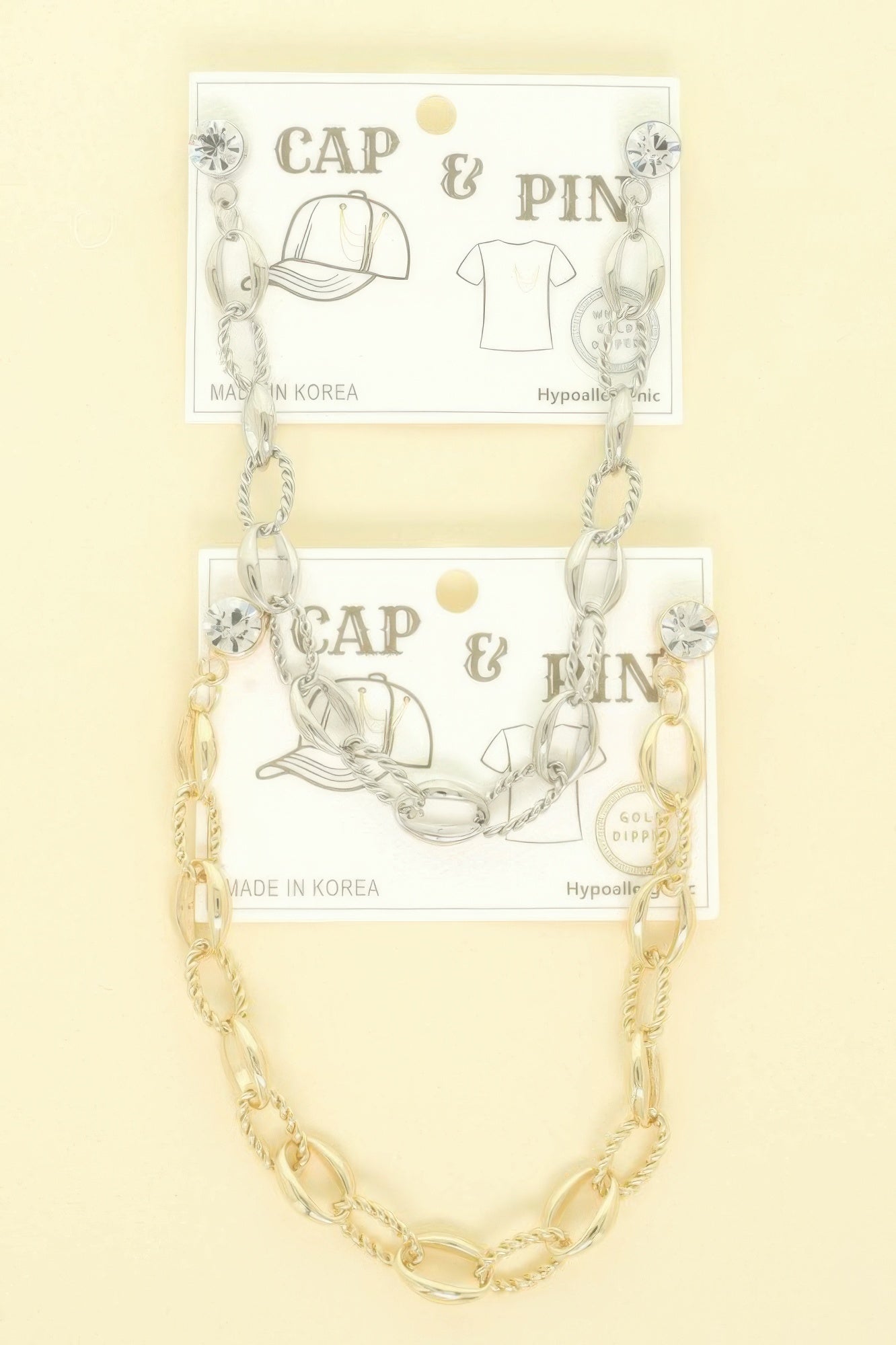 Gold Plated Twist Link Cap Chain And Pin - It's a Girly Place