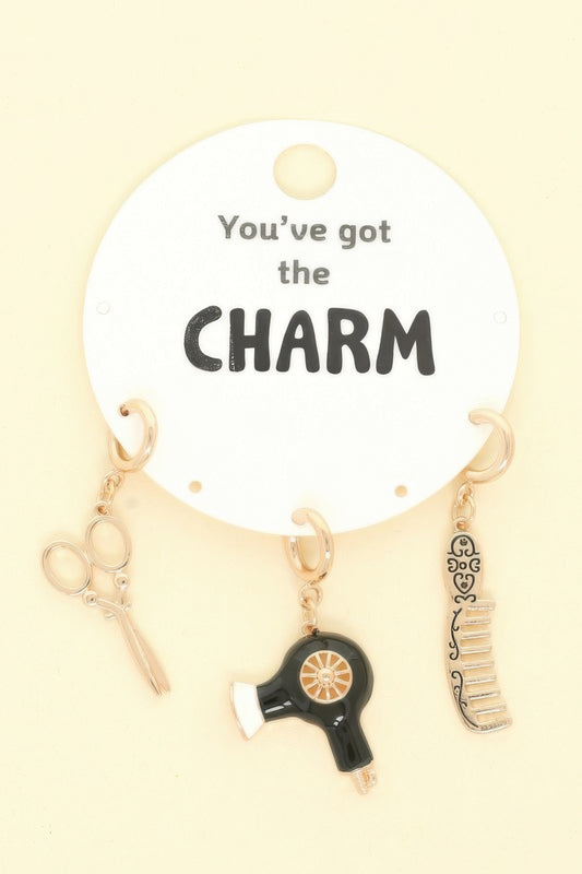 3pc Hair Stylist Theme Assorted Charm Set - It's a Girly Place