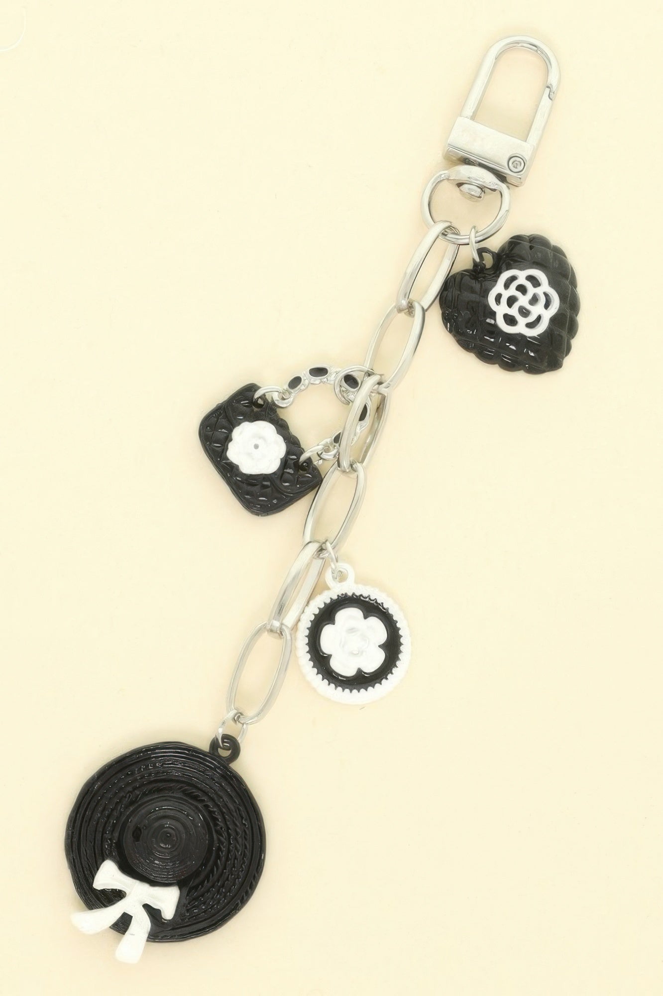 Black And White Theme Bag Charm Keychain - It's a Girly Place