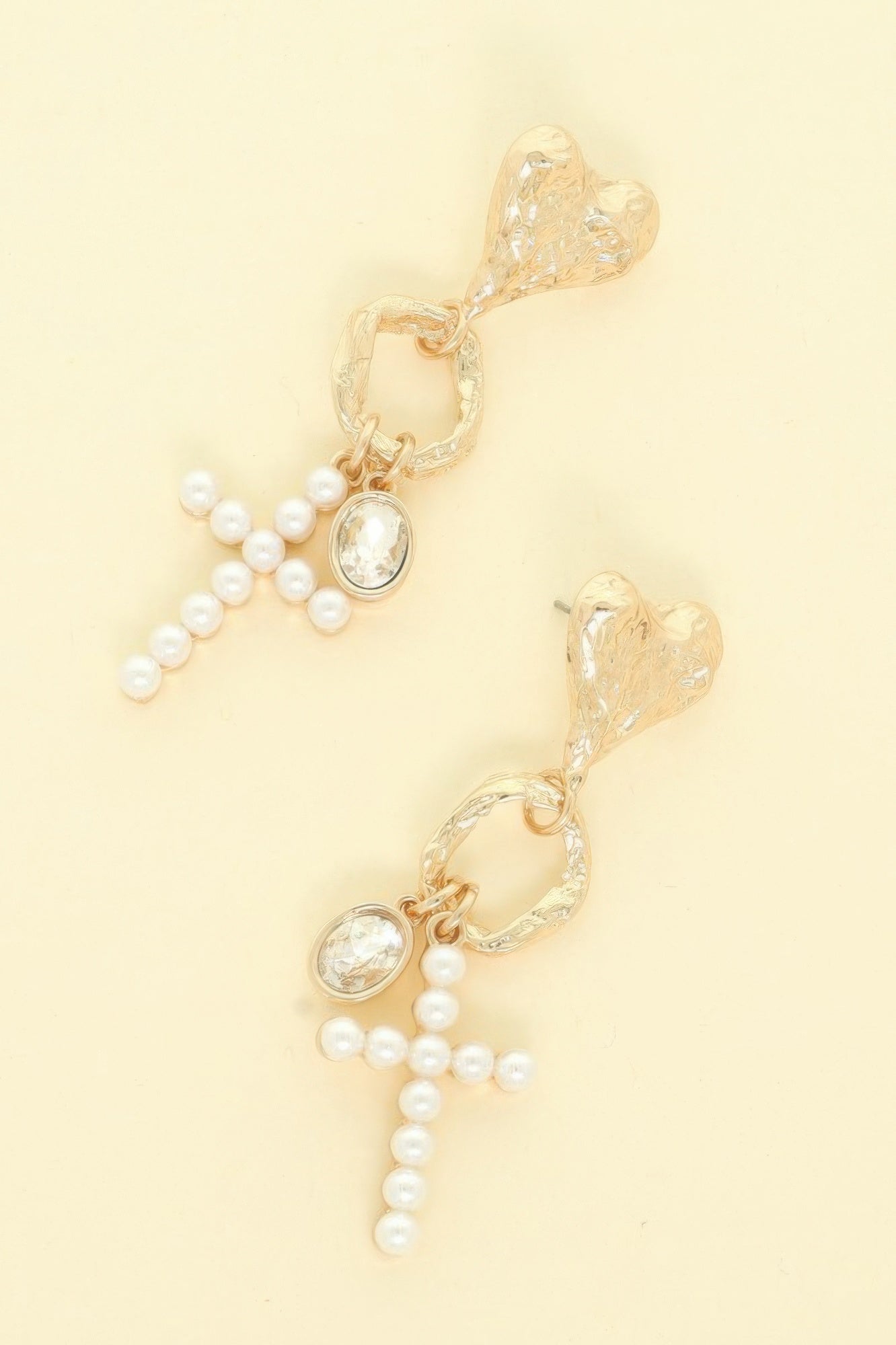Jeweled Cross Heart Charm Earrings - It's a Girly Place