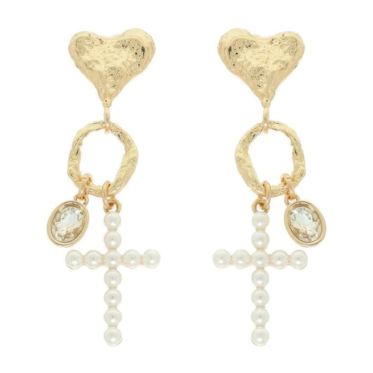 Jeweled Cross Heart Charm Earrings - It's a Girly Place