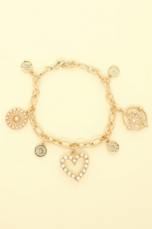 Pearl Heart Theme Charm Bracelet - It's a Girly Place