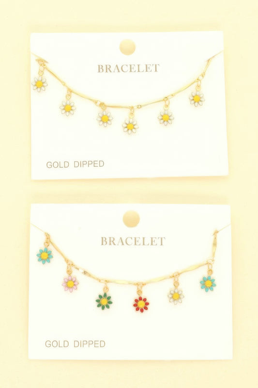 Gold Plated Floral Charm Bracelet - It's a Girly Place