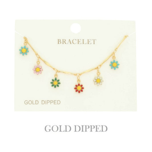 Gold Plated Floral Charm Bracelet - It's a Girly Place