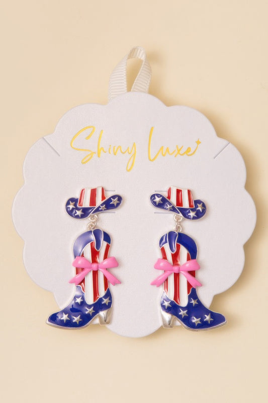 Patriotic Cowgirl Boot Post Earrings - It's a Girly Place