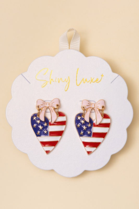 Patriotic Bow Heart Post Earrings - It's a Girly Place