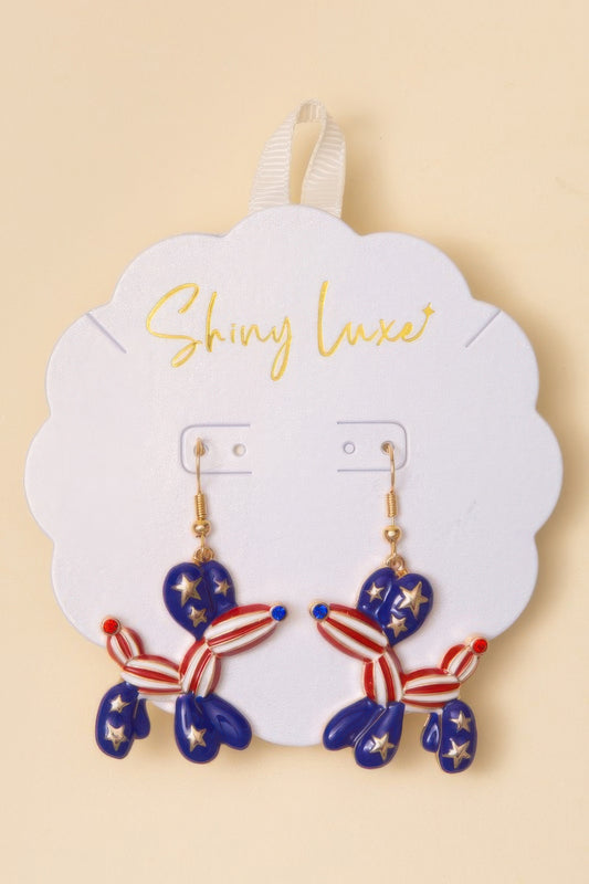 Patriotic Balloon Dog Dangle Earrings - It's a Girly Place