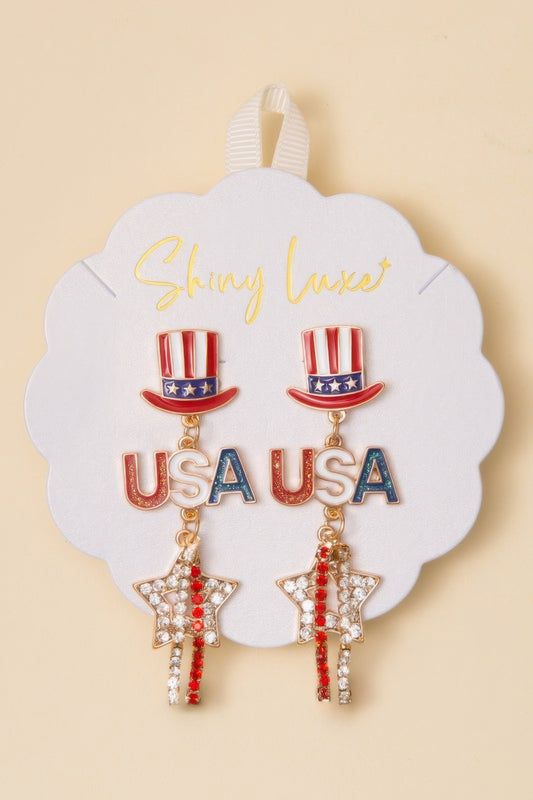 Patriotic Usa Post Dangle Earrings - It's a Girly Place