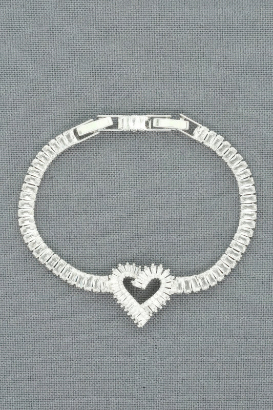 White Gold Plated Cz Heart Bracelet - It's a Girly Place