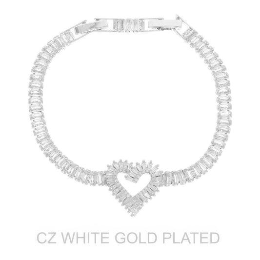 White Gold Plated Cz Heart Bracelet - It's a Girly Place