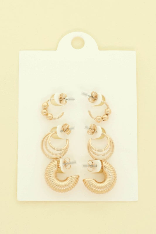 3 Pair Hoop Post Earring Set - It's a Girly Place