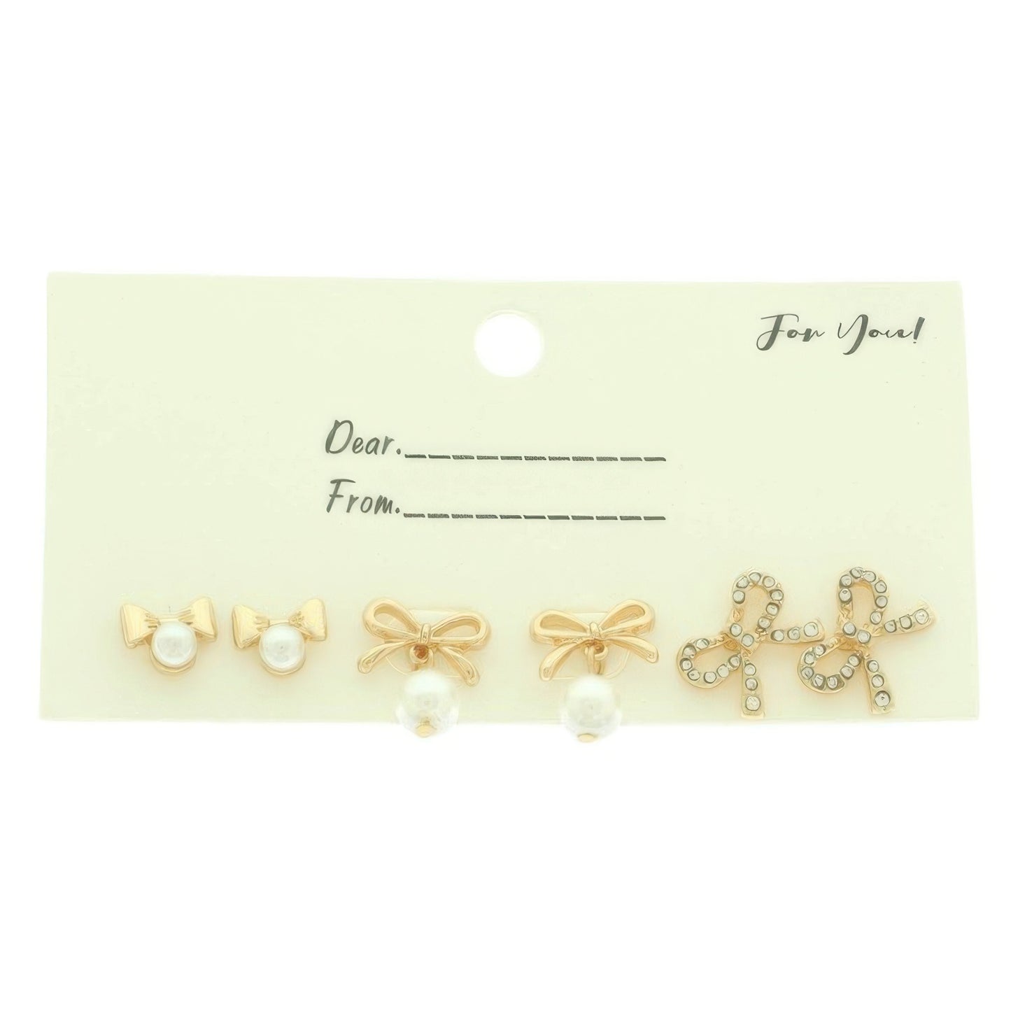 3 Pair Jeweled Bow Stud Earring Set - It's a Girly Place