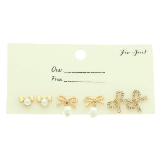 3 Pair Jeweled Bow Stud Earring Set - It's a Girly Place