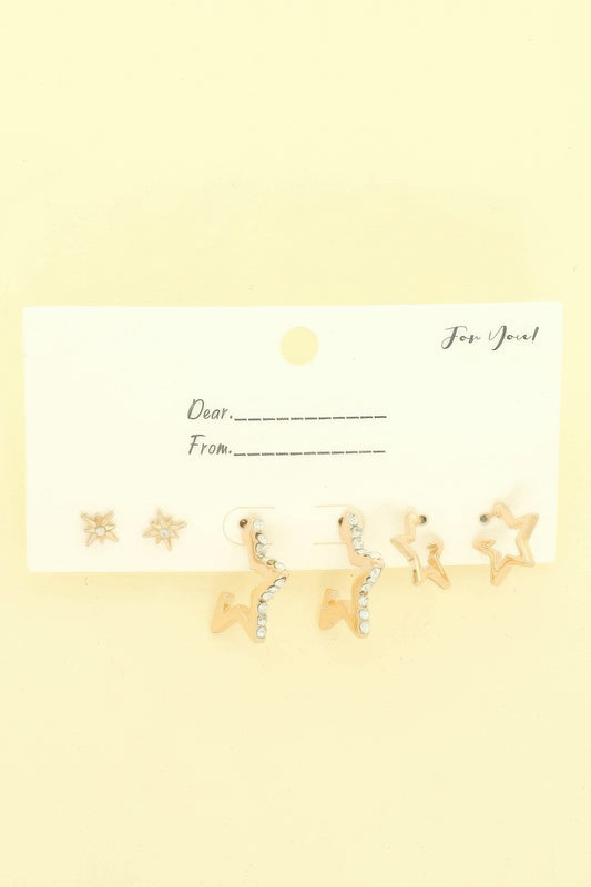 3 Pair Jeweled Star Post Earring Set - It's a Girly Place