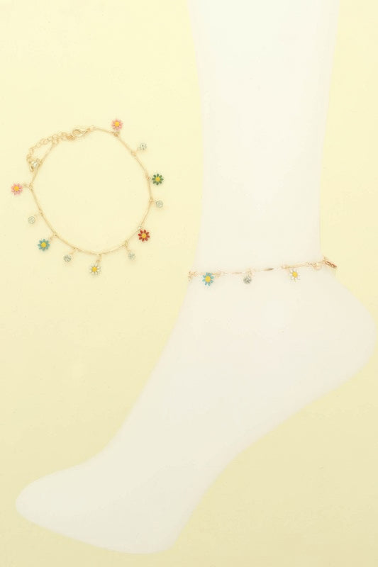 Daisy Theme Chain Charm Anklet - It's a Girly Place
