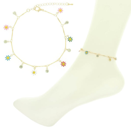 Daisy Theme Chain Charm Anklet - It's a Girly Place