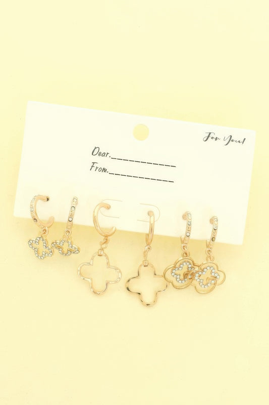 3 Pair Quatrefoil Huggie Earring Set - It's a Girly Place