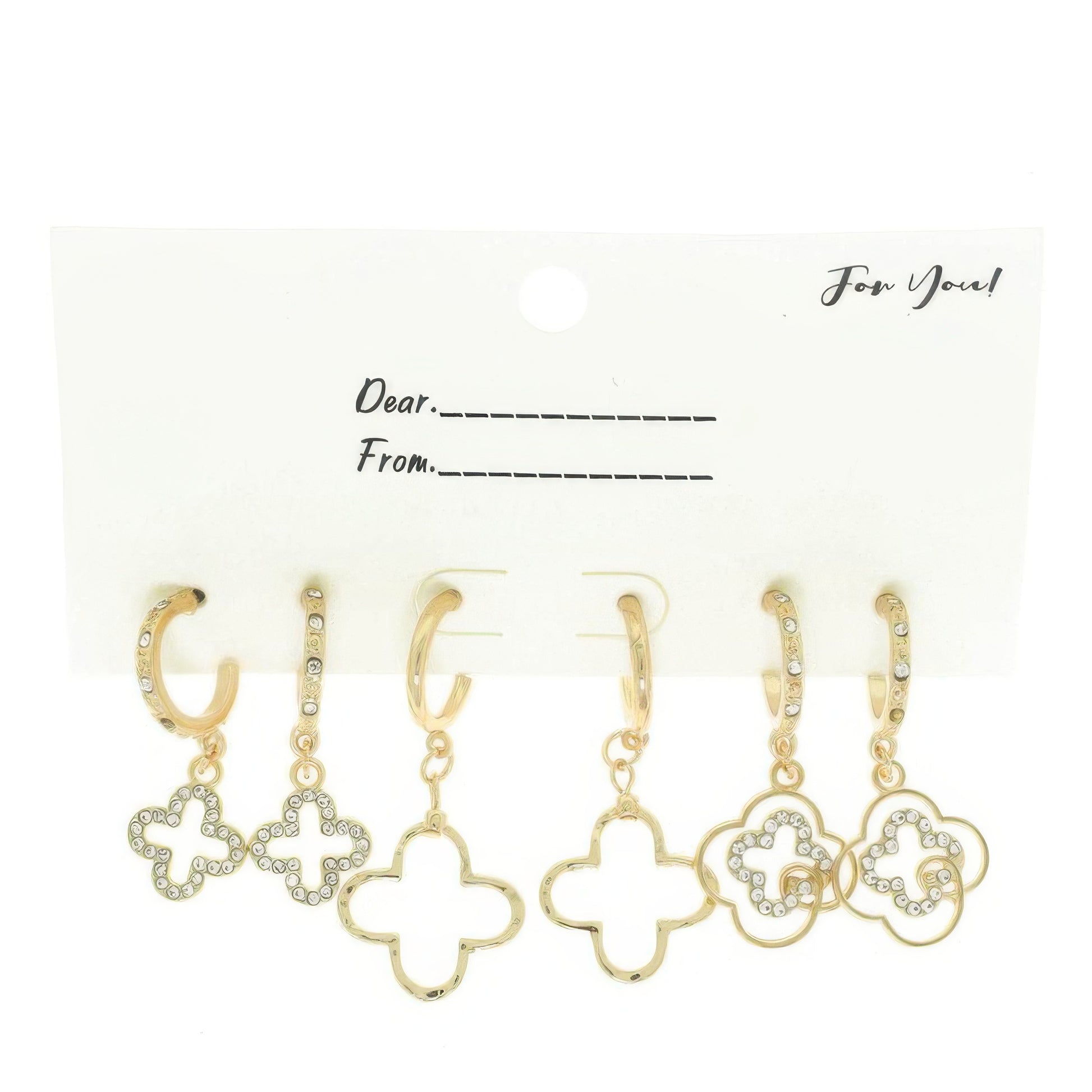 3 Pair Quatrefoil Huggie Earring Set - It's a Girly Place