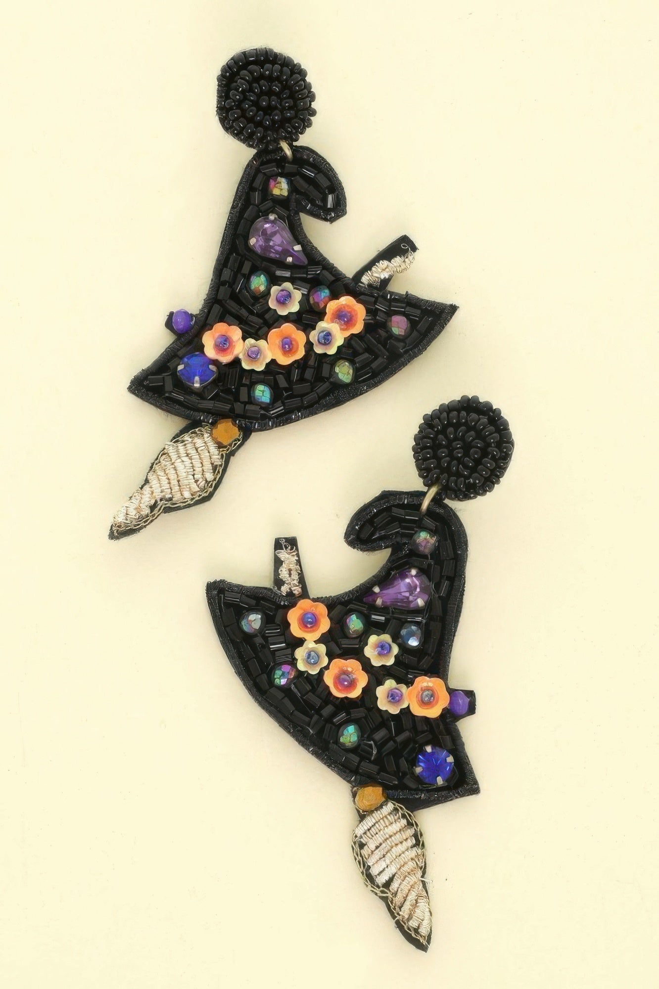 Halloween Witch Hat Seed Beaded Post Earrings - It's a Girly Place