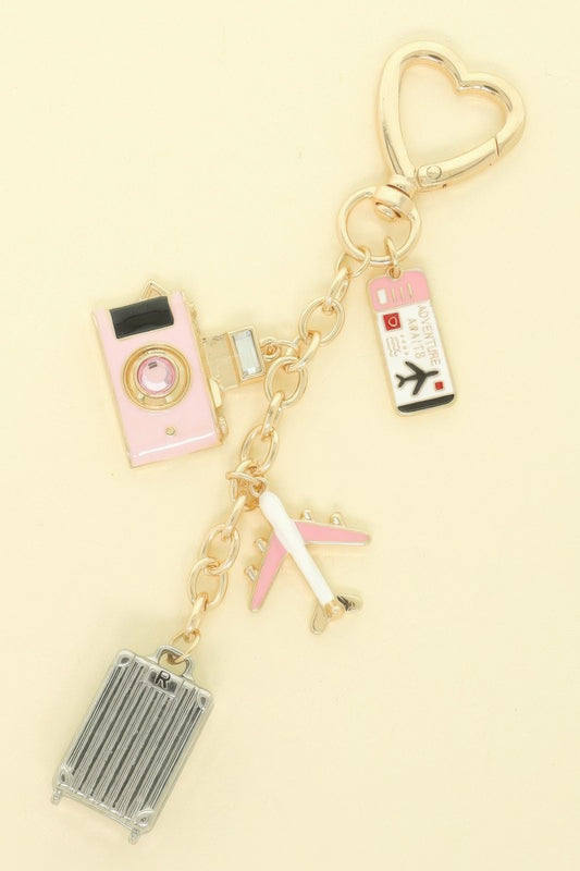 Travel Theme Bag Charm Keychain - It's a Girly Place
