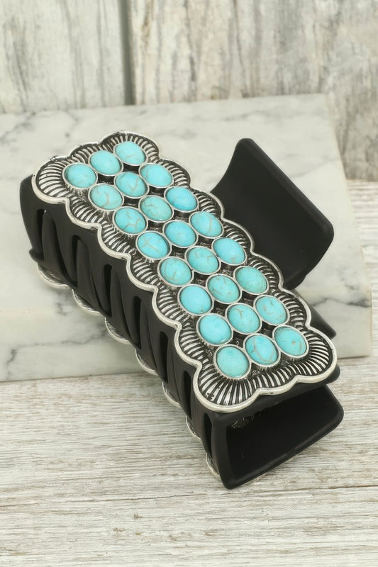 Western Turquoise Metal Hair Claw Clip - It's a Girly Place