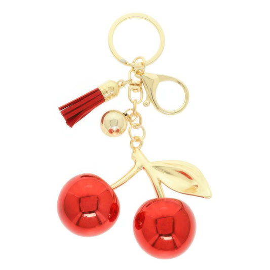 Red Glossy Resin Cherry Keychain - It's a Girly Place