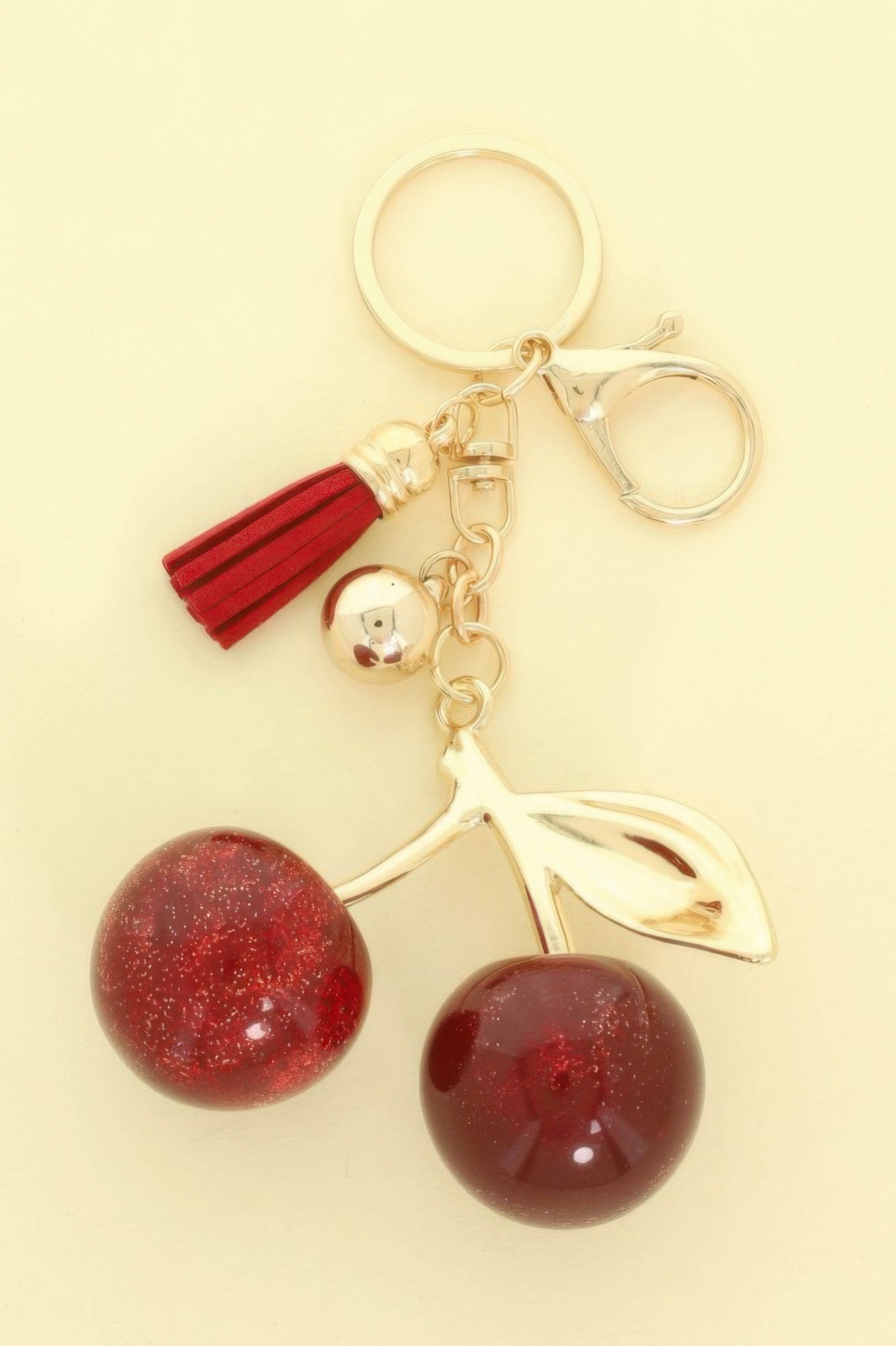 Red Glittered Resin Cherry Keychain - It's a Girly Place