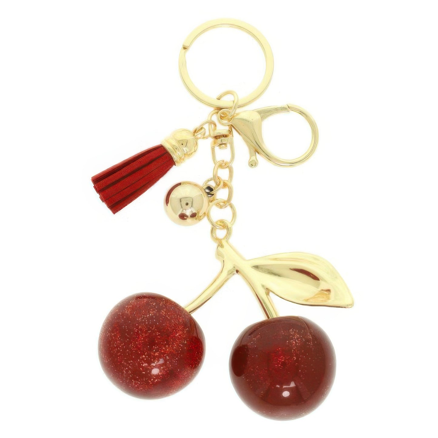 Red Glittered Resin Cherry Keychain - It's a Girly Place