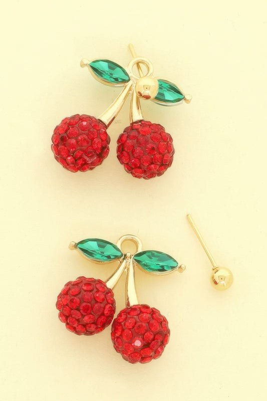 Jeweled Red Cherry Post Earrings - It's a Girly Place
