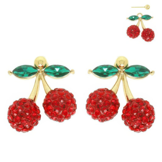 Jeweled Red Cherry Post Earrings - It's a Girly Place