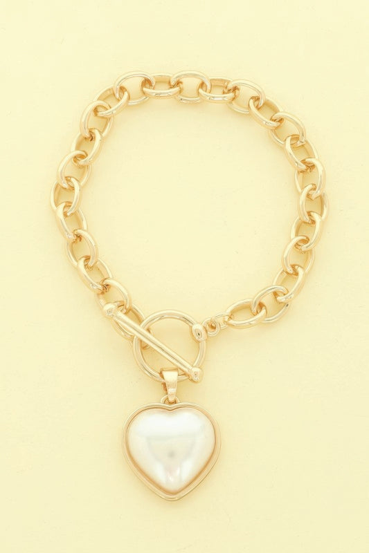 Pearl Heart Charm Toggle Chain Bracelet - It's a Girly Place